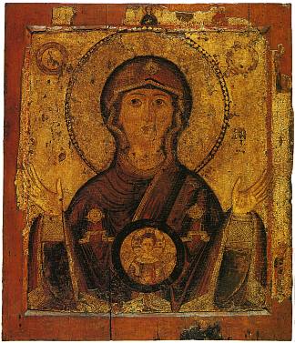 兹维林修道院的圣母标志（正面） Our Lady of the Sign from Zverin Monastery (front side) (c.1200 – c.1250)，东正教圣像