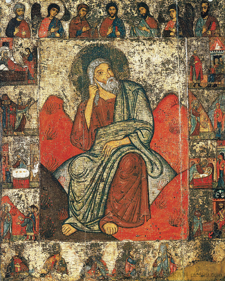 先知以利亚在沙漠中与圣像循环 Prophet Elijah in the desert with Hagiographic cycle (c.1275 - c.1325),东正教圣像