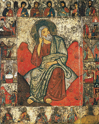 先知以利亚在沙漠中与圣像循环 Prophet Elijah in the desert with Hagiographic cycle (c.1275 – c.1325)，东正教圣像