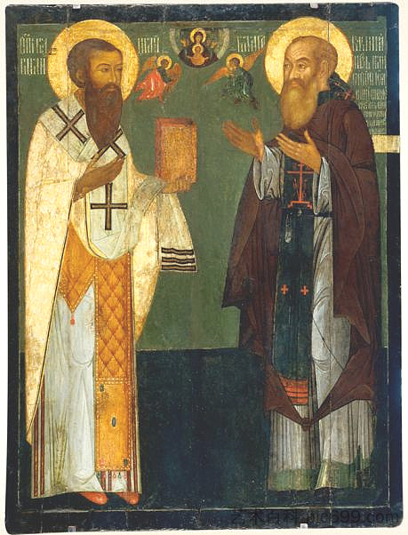 凯撒利亚的圣巴西尔和俄罗斯的瓦西里三世亲王 St. Basil of Caesarea and Prince Vasili III of Russia (c.1550 - c.1575)，东正教圣像