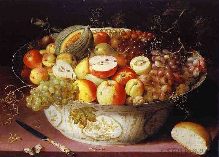 万里碗里的水果静物 Still Life of fruit in a Wan-li Bowl (1607)，奥夏斯.贝尔