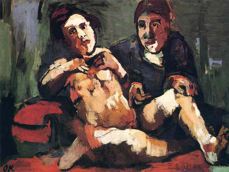 自画像与娃娃 Self-Portrait with Doll (1921)，奥斯卡·科柯施卡