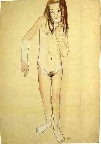 裸体女孩站立 Nude Girl Standing (1907)，奥斯卡·科柯施卡