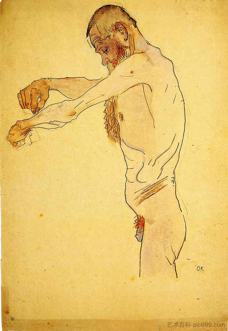 站立的裸体老人 Standing Nude Old Man (1907)，奥斯卡·科柯施卡