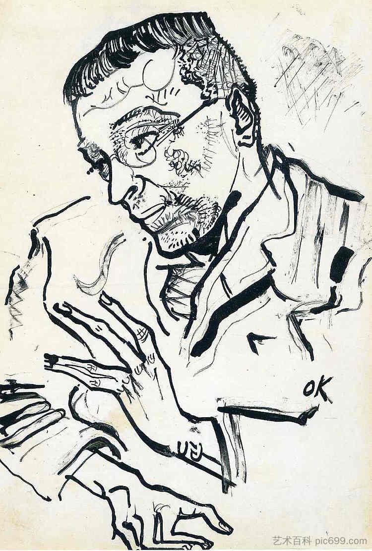 卡尔·克劳斯的肖像 Portrait of Karl Kraus (1901)，奥斯卡·科柯施卡