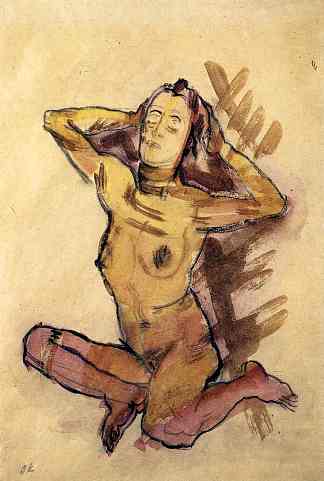 女性裸体坐在地上 Female nude seated on the ground (1913)，奥斯卡·科柯施卡