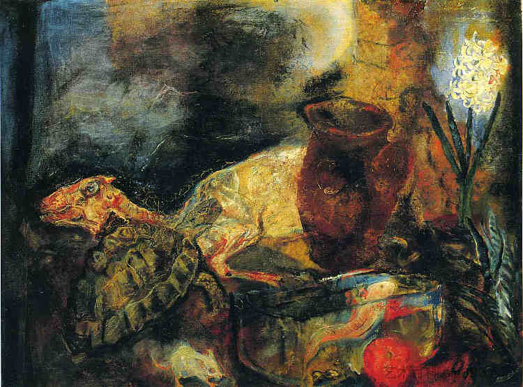 静物与宰杀的羔羊 Still life with a slaughtered lamb (1910)，奥斯卡·科柯施卡