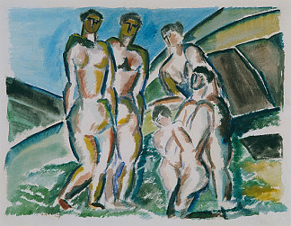 景观和沐浴者 Landscape and bathers (1919)，奥西普·扎德金