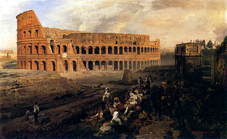 在罗马斗兽场前 In front of the Colosseum (1877)，奥斯瓦尔德·阿亨巴赫