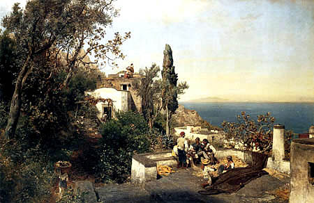 那不勒斯附近的意大利景观海岸 Italian Landscape Coasts Near Naples (1880)，奥斯瓦尔德·阿亨巴赫