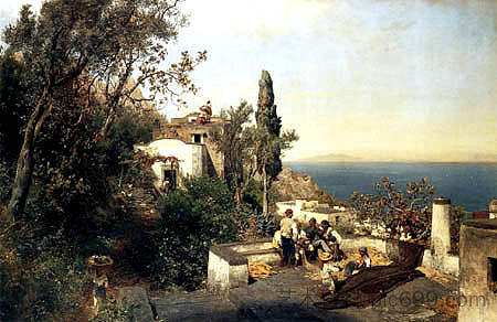 那不勒斯附近的意大利景观海岸 Italian Landscape Coasts Near Naples (1880)，奥斯瓦尔德·阿亨巴赫