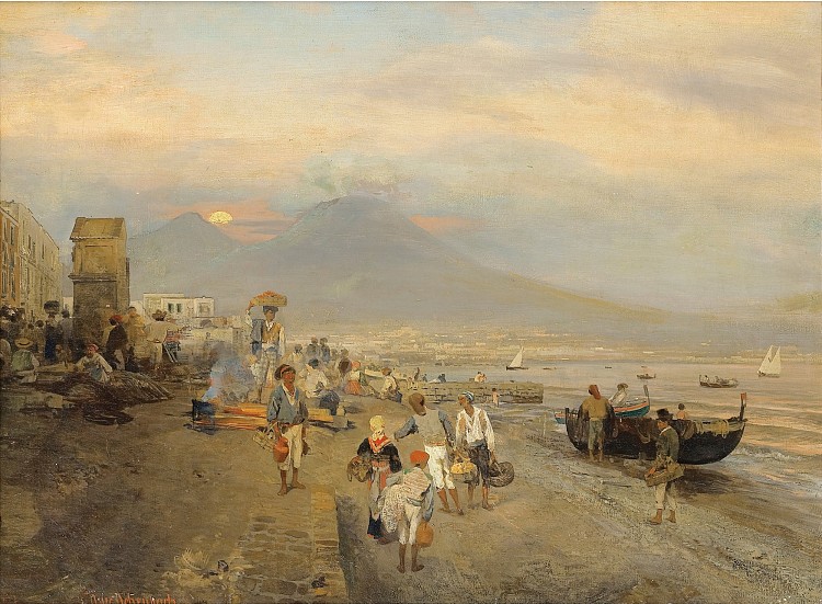 日落时分那不勒斯的景色 View of Naples by Sunset，奥斯瓦尔德·阿亨巴赫