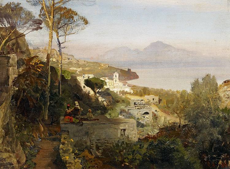 从索伦托到卡普里岛的景色 View from Sorrento to Capri (1884)，奥斯瓦尔德·阿亨巴赫