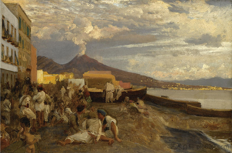 那不勒斯湾,维苏威火山远处 The Bay of Naples, Vesuvius beyond,奥斯瓦尔德·阿亨巴赫