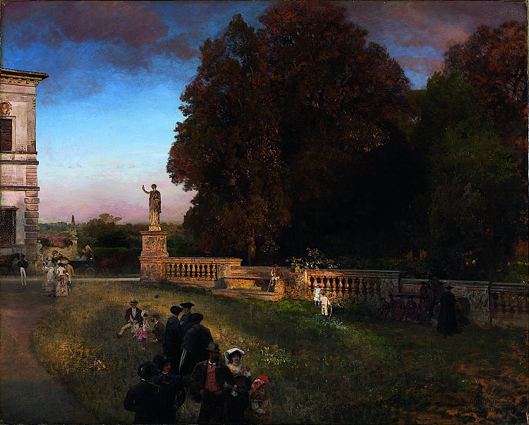 在博尔盖塞别墅的公园里 In the Park of the Villa Borghese (1886)，奥斯瓦尔德·阿亨巴赫