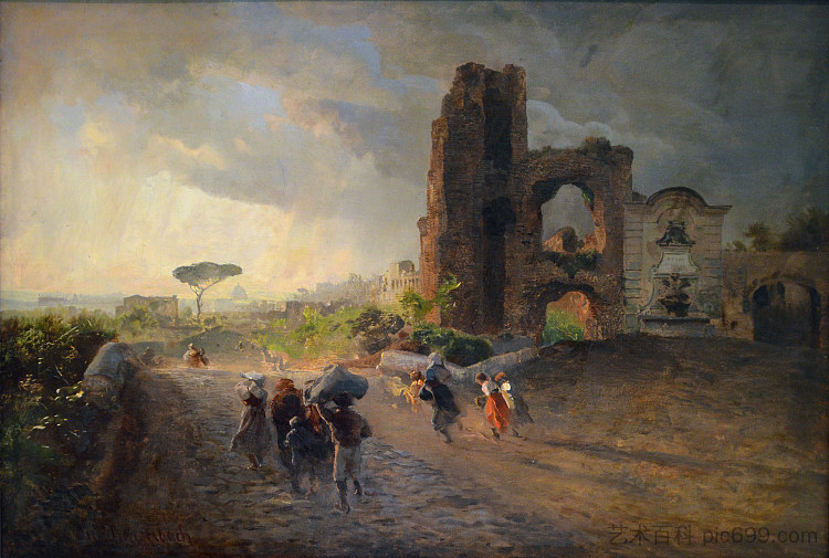 罗马风景 Roman landscape (1905)，奥斯瓦尔德·阿亨巴赫