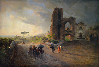 罗马风景 Roman landscape (1905)，奥斯瓦尔德·阿亨巴赫