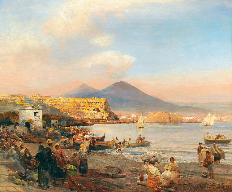 那不勒斯湾的日落 Sunset Over The Bay Of Naples，奥斯瓦尔德·阿亨巴赫