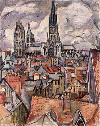 鲁昂的屋顶和大教堂 Roofs and Cathedral in Rouen (1908)，奥东·弗里茨