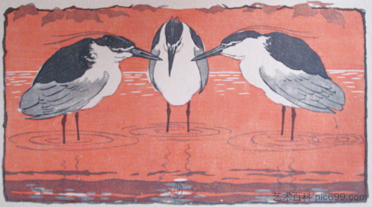 夜鹭 Night Herons (1896)，奥托·艾克曼