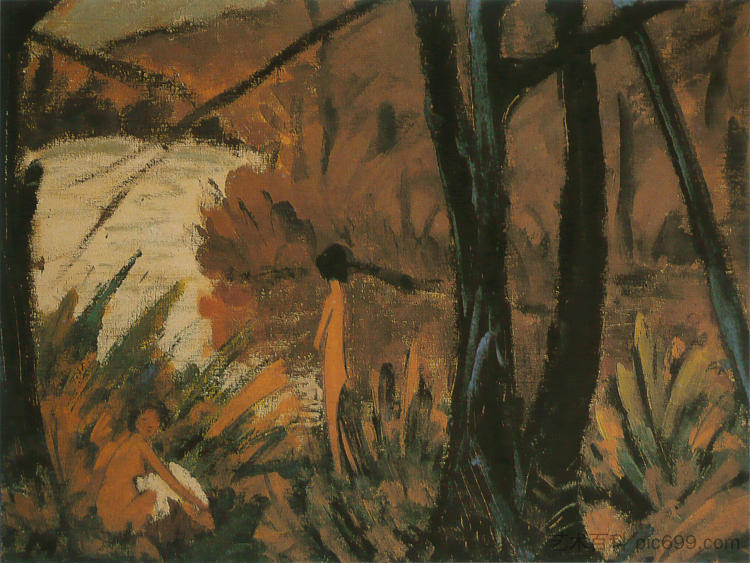 森林湖与两幕 Waldsee Mit Zwei Akten (1915),奥托·缪勒