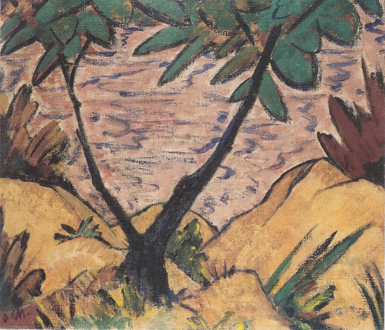 有分叉树的景观 Landschaft Mit Gegabeltem Baum (1920)，奥托·缪勒