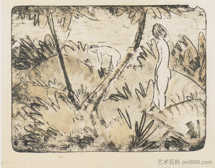 两个女孩与分叉树 Zwei Mädchen Mit Gegabeltem Baum (1918)，奥托·缪勒