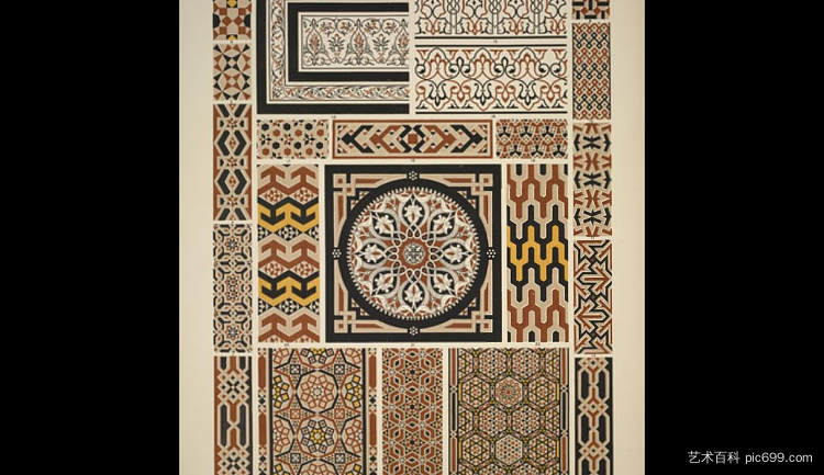 阿拉伯5号。开罗房屋墙壁和人行道上的马赛克 Arabian no. 5. Mosaics from walls and pavements from houses in Cairo，欧文·琼斯