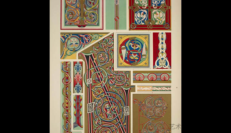 中世纪装饰照明手稿第1号。十二世纪和十三世纪部分照明手稿 Medieval Ornament Illuminated Manuscripts no. 1. Portions of illuminated manuscripts of the twelfth and thirteenth centuries，欧文·琼斯