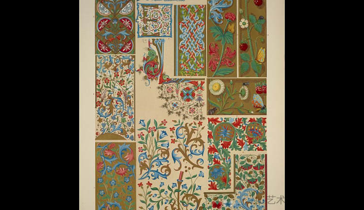 中世纪装饰照明手稿第 3 号。十四世纪和十五世纪部分照明手稿 Medieval Ornament Illuminated Manuscripts no. 3. Portions of illuminated manuscripts of the fourteenth and fifteenth centuries，欧文·琼斯