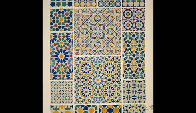 来自阿尔罕布拉宫 5 号的莫尔斯克装饰品。马赛克。 Moresque ornament from the Alhambra no. 5. Mosaics.，欧文·琼斯