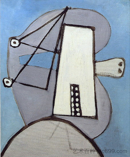 蓝色背景中的头部 Head in blue background (1929; France ),巴勃罗·毕加索