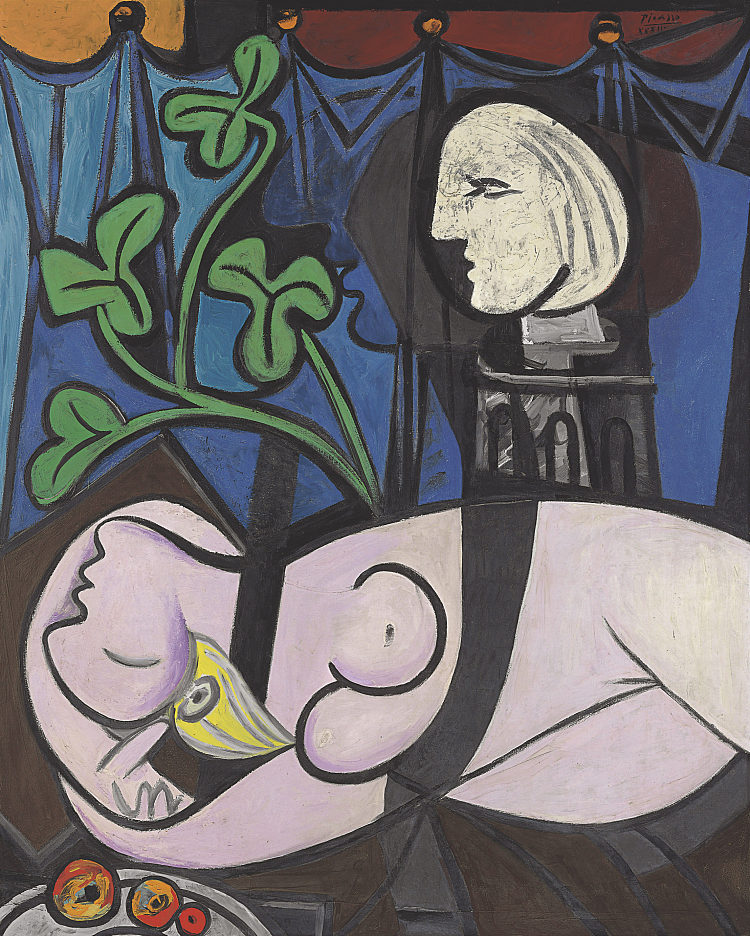 裸体、绿叶和胸围 Nude, Green Leaves and Bust (1932)，巴勃罗·毕加索