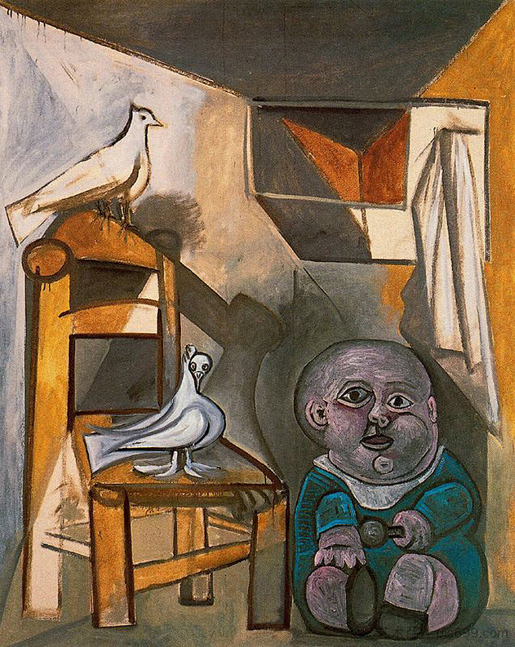 一个孩子和鸽子 A child with pigeons (1943)，巴勃罗·毕加索