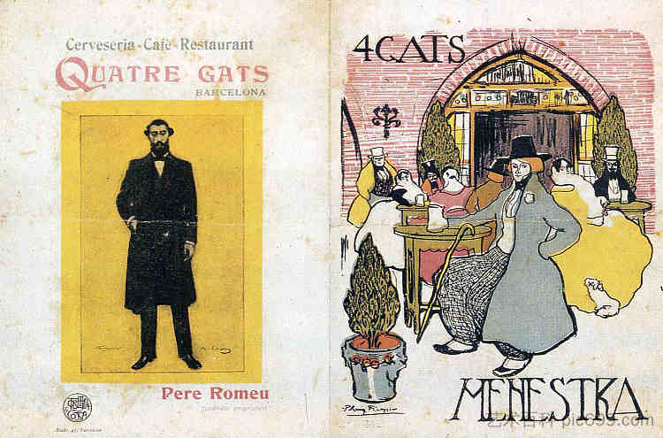 酒馆“四只猫”的广告 Advertisement for tavern "Four cats" (1897),巴勃罗·毕加索
