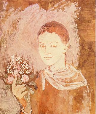 手里拿着一束花的男孩 Boy with bouquet of flowers in his hand (1905)，巴勃罗·毕加索