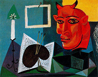 蜡烛，调色板，红牛的头 Candle, palette, head of red bull (1938)，巴勃罗·毕加索