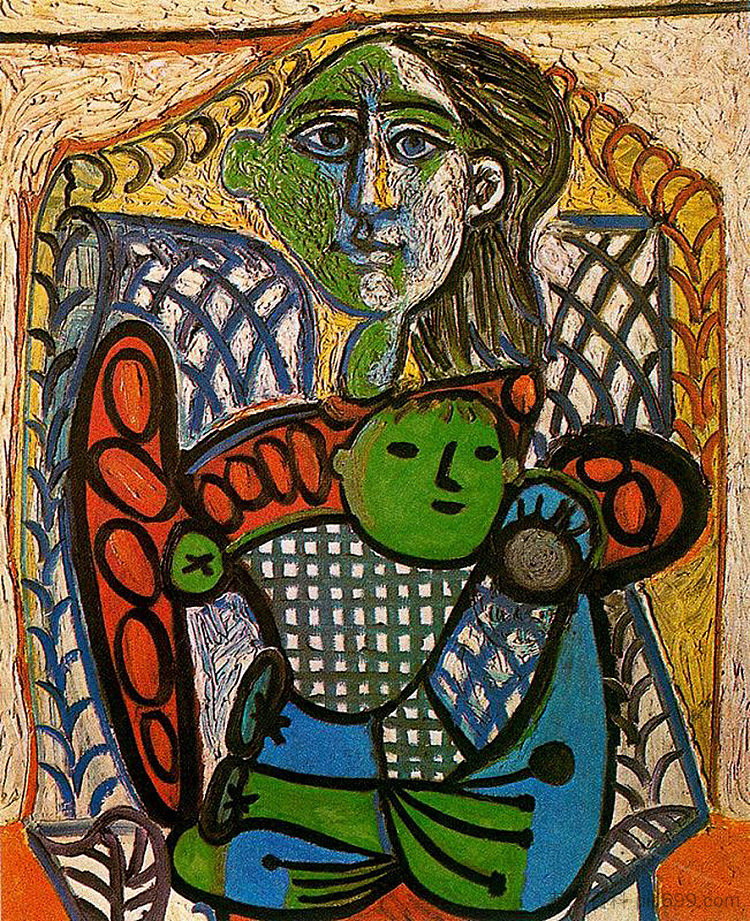 克劳德在他母亲的怀抱里 Claude in the arms of his mother (1948)，巴勃罗·毕加索