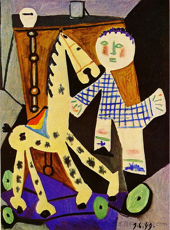 两岁的克劳德和他的爱好马 Claude, two years old, and his hobby horse (1949),巴勃罗·毕加索