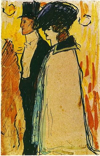 情侣散步 Couple walking (1901)，巴勃罗·毕加索