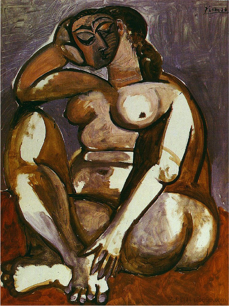 蹲女裸体 Crouching female nude (1956)，巴勃罗·毕加索