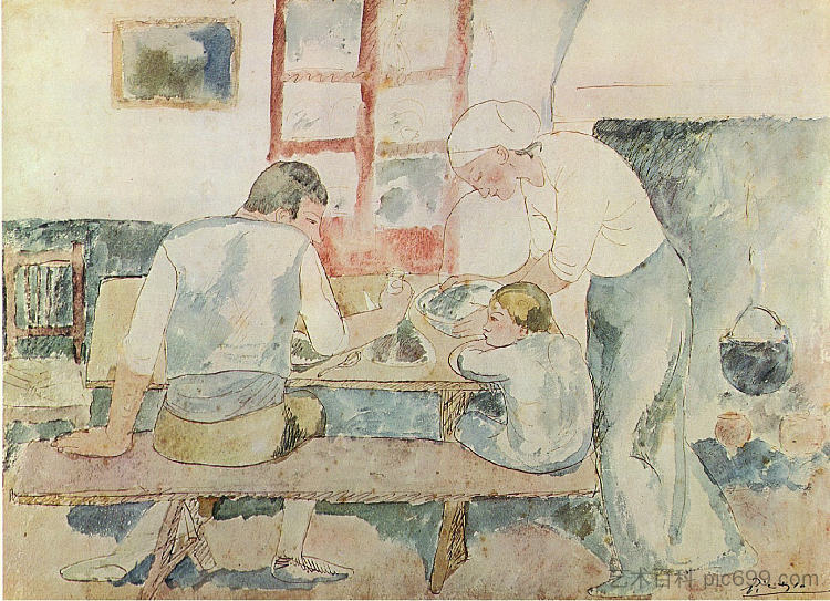 晚餐时间（唤起奥尔塔德布雷） Dinner time (Evocation of Horta d'Ebre) (1903)，巴勃罗·毕加索