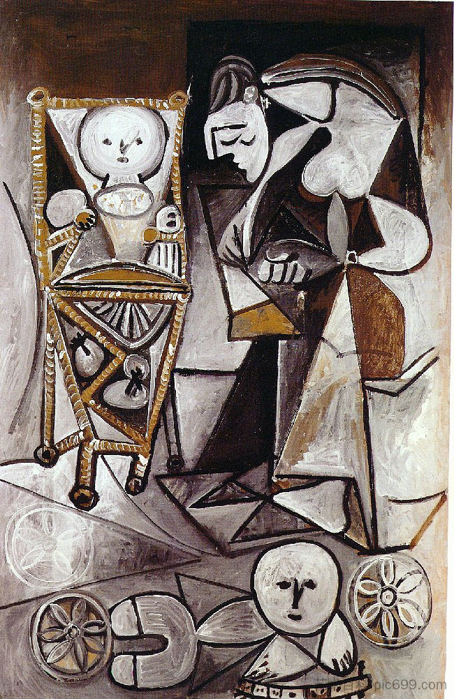 被孩子包围的绘画女人 Drawing woman surrounded by her children (1950),巴勃罗·毕加索