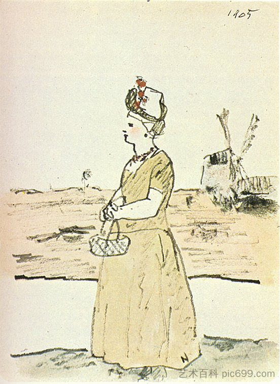 运河旁的荷兰女人 Dutchwoman beside the canal (1905)，巴勃罗·毕加索