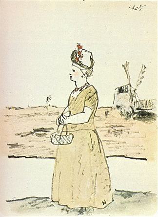 运河旁的荷兰女人 Dutchwoman beside the canal (1905)，巴勃罗·毕加索