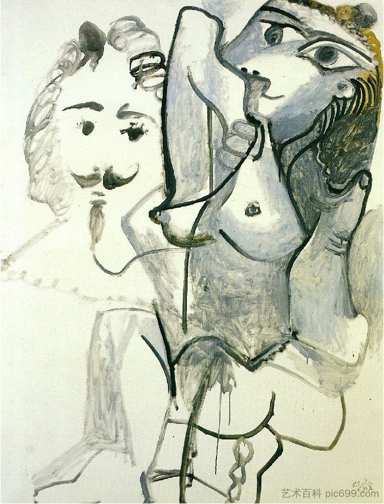 女人的裸体和男人的头 Female nude with man's head (1967)，巴勃罗·毕加索