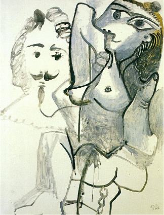 女人的裸体和男人的头 Female nude with man’s head (1967)，巴勃罗·毕加索