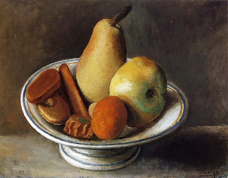 水果水果盘 Fruit Bowl with Fruit (1918)，巴勃罗·毕加索