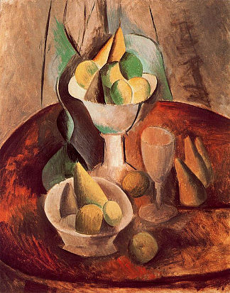 花瓶里的水果 Fruit in a Vase (1909)，巴勃罗·毕加索