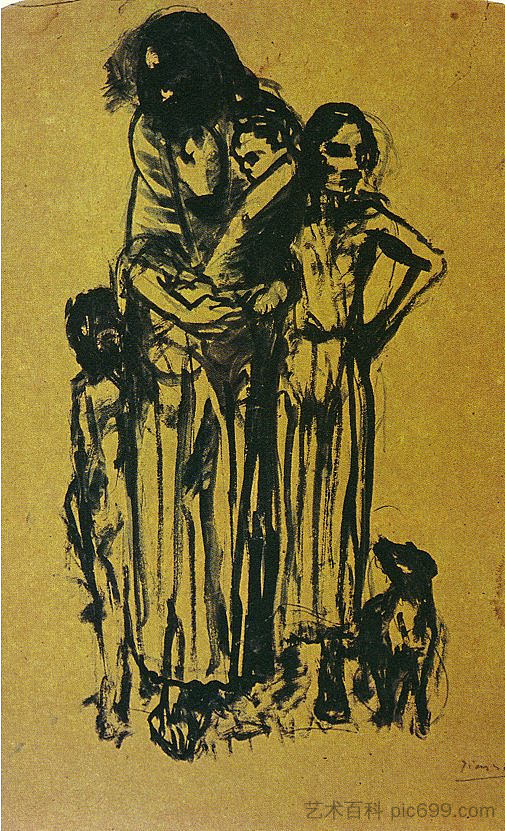 一群穷人 Group of poor people (1903)，巴勃罗·毕加索